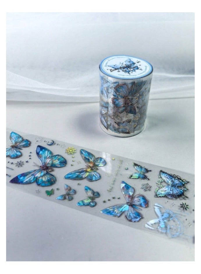 Generic Decorative Adhesive Tape, 1 meter long, with a stereotypical silver laser butterfly print, in various sizes and shapes, for handicrafts, paper crafts, decorating books, notebooks, and handicrafts.  - Image 1