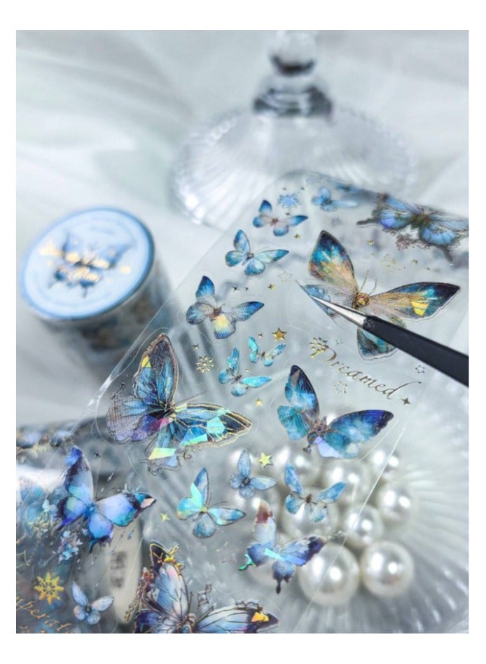 Generic Decorative Adhesive Tape, 1 meter long, with a stereotypical silver laser butterfly print, in various sizes and shapes, for handicrafts, paper crafts, decorating books, notebooks, and handicrafts.  - Image 5