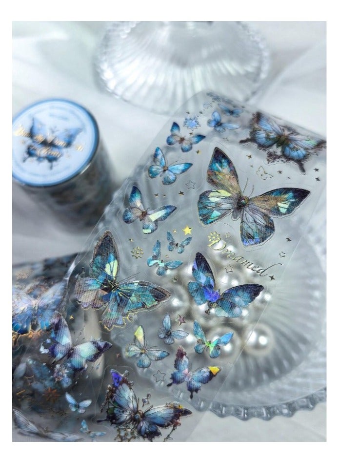Generic Decorative Adhesive Tape, 1 meter long, with a stereotypical silver laser butterfly print, in various sizes and shapes, for handicrafts, paper crafts, decorating books, notebooks, and handicrafts.  - Image 3