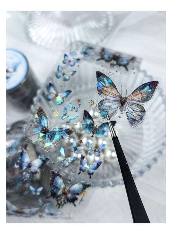Generic Decorative Adhesive Tape, 1 meter long, with a stereotypical silver laser butterfly print, in various sizes and shapes, for handicrafts, paper crafts, decorating books, notebooks, and handicrafts.  - Image 4
