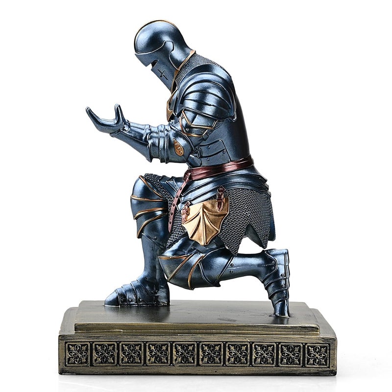 Amoysanli Medieval Armored Warrior Knight Pen Holder Desk Organizers and Accessories Resin Pencil Holder Paperweight as Gift with a Cool Letter Opener for Desk (Blue) - Image 4