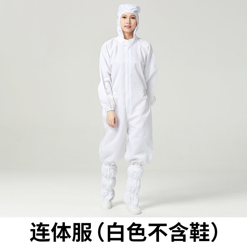 Dust-free clothing One-piece full-body anti-static clothing Work clothes plus shoes Purification clothing Dust-proof clothing Dust-free clothing Washable White one-piece hooded without shoes 