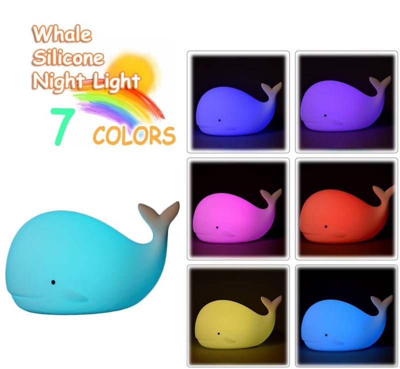 TriPro Whale Silicone Nursery Night Light Beach Room Decor Desk Lamp Toys,Bedroom Decorations Gifts for Toddlers,Girls And Boys ,Baby,Kids,Teens'' - Image 2