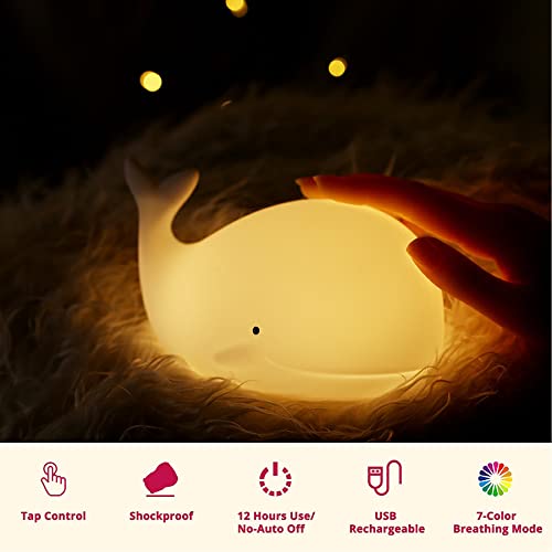 TriPro Whale Silicone Nursery Night Light Beach Room Decor Desk Lamp Toys,Bedroom Decorations Gifts for Toddlers,Girls And Boys ,Baby,Kids,Teens'' - Image 3