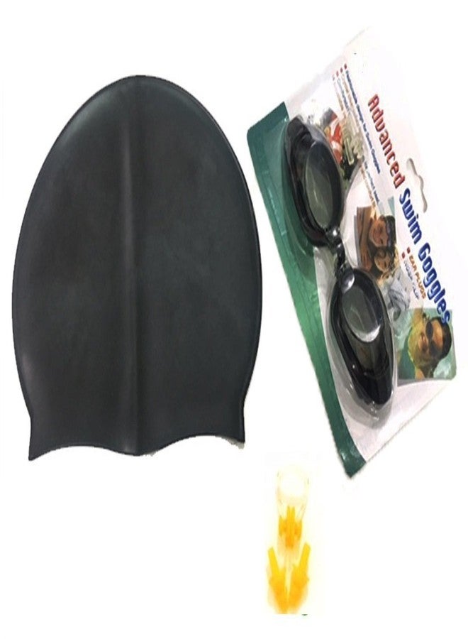 KAAS Black Complete Swimming Kit with Cap, Goggles and Orange earplugs - Image 1