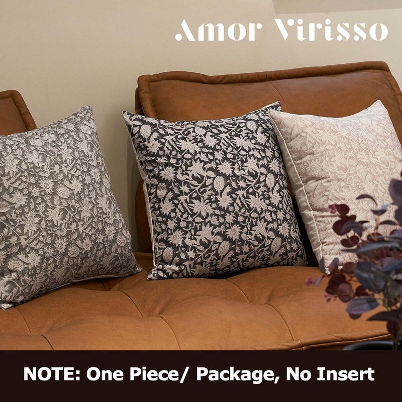 Amor Virisso Throw Pillow Covers 20x20 Floral Pillow Covers Block Print Farmhouse Neutral Pillow Covers Decorative Accent Throw Pillows for Couch Bed Living Room Sofa Pillows 1PC, Black - Image 4