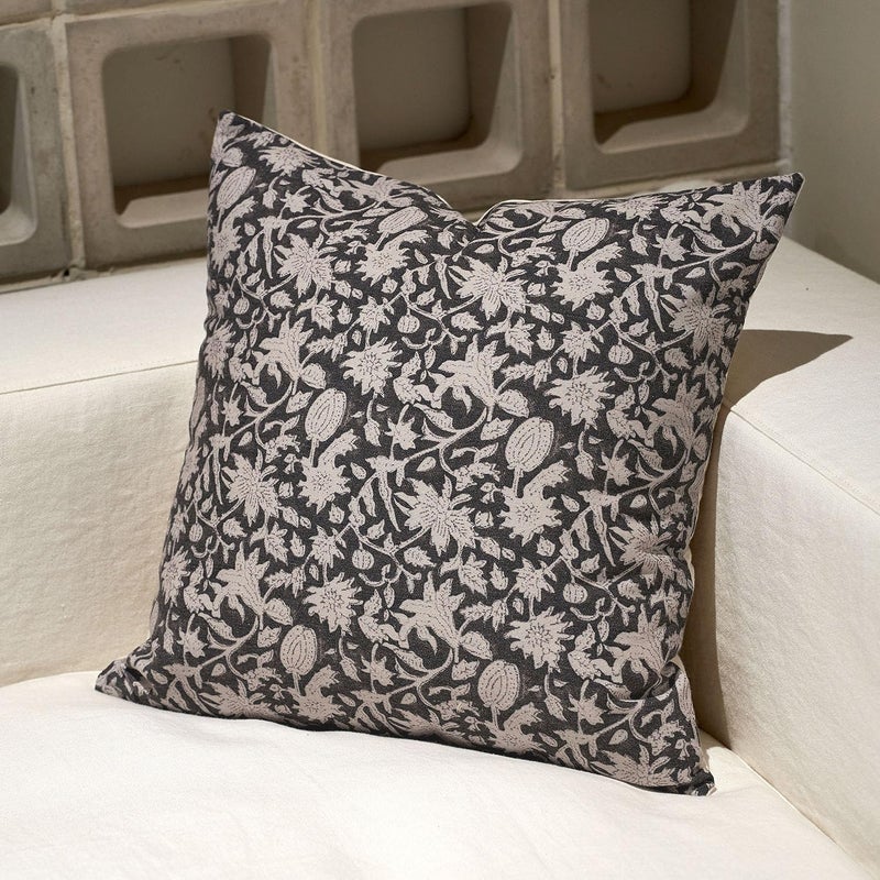 Amor Virisso Throw Pillow Covers 20x20 Floral Pillow Covers Block Print Farmhouse Neutral Pillow Covers Decorative Accent Throw Pillows for Couch Bed Living Room Sofa Pillows 1PC, Black - Image 1