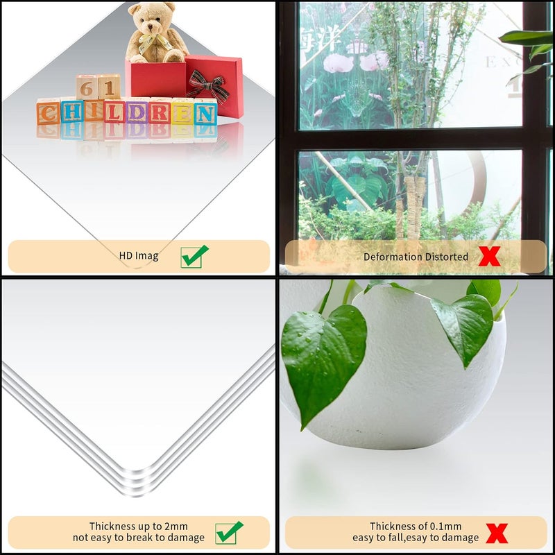 5 Pcs Self Adhesive Acrylic Mirror, Acrylic Mirror Sheets 8 x 8 Inch, Flexible Acrylic Mirror Tiles, Wall Mounted Non Glass Sticky Mirror Tiles Wall Stickers Frameless for Bathroom Bedroom Home Wall - Image 4