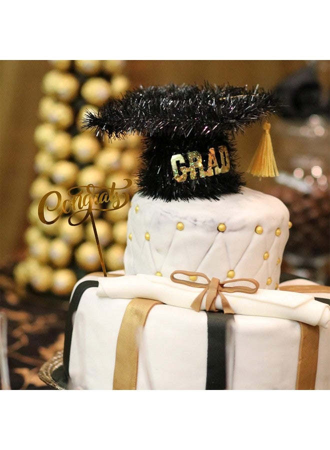 Whaline 2025 Graduation Cake Topper Gold Acrylic Cake Topper Congrats Grad You Did It Congratulations 5 Design Table Centerpiece Sticks Grad Party Food Appetizer Picks for Cakes Decor Supplies, 10pcs - Image 5