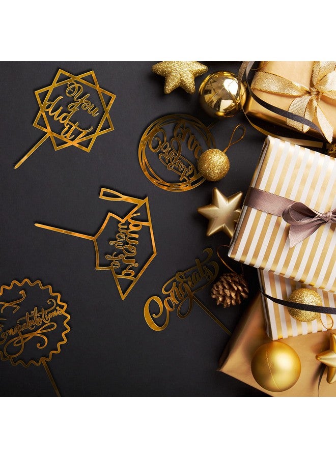 Whaline 2025 Graduation Cake Topper Gold Acrylic Cake Topper Congrats Grad You Did It Congratulations 5 Design Table Centerpiece Sticks Grad Party Food Appetizer Picks for Cakes Decor Supplies, 10pcs - Image 3