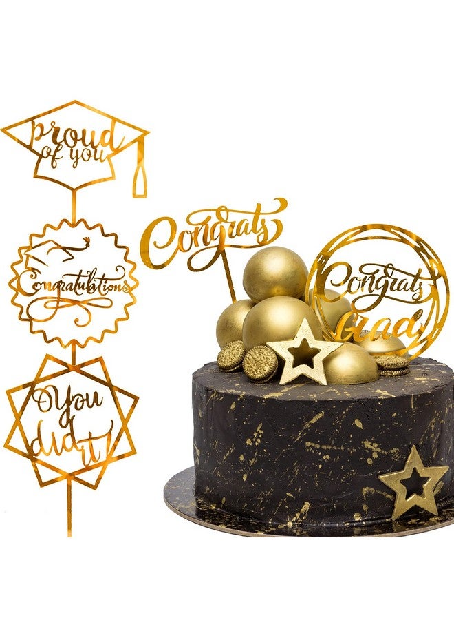 Whaline 2025 Graduation Cake Topper Gold Acrylic Cake Topper Congrats Grad You Did It Congratulations 5 Design Table Centerpiece Sticks Grad Party Food Appetizer Picks for Cakes Decor Supplies, 10pcs - Image 1