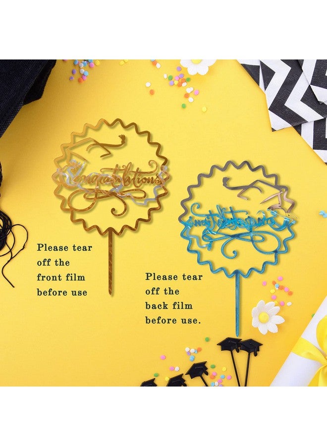 Whaline 2025 Graduation Cake Topper Gold Acrylic Cake Topper Congrats Grad You Did It Congratulations 5 Design Table Centerpiece Sticks Grad Party Food Appetizer Picks for Cakes Decor Supplies, 10pcs - Image 4