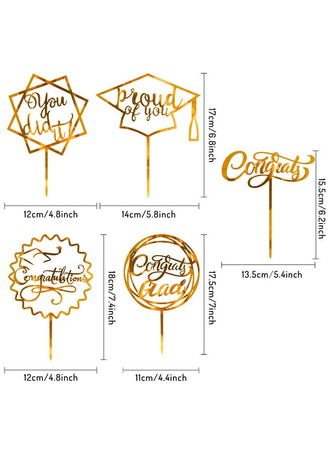 Whaline 2025 Graduation Cake Topper Gold Acrylic Cake Topper Congrats Grad You Did It Congratulations 5 Design Table Centerpiece Sticks Grad Party Food Appetizer Picks for Cakes Decor Supplies, 10pcs - Image 2