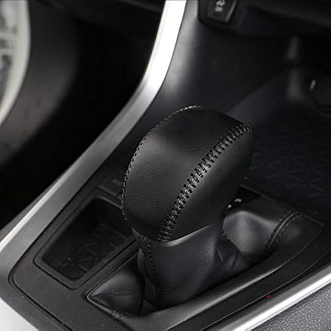 rayihni For Genuine Leather Gear Shift Knob Cover Car Protect Accessories Case for Toyota RAV4 20192025 Highlander 20202025 Black - Image 3