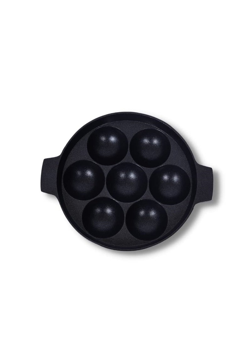 Mithra Induction Base Non Stick Paniyaram Appam Pan, Black, 7 Cavity - Image 1