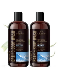 The Crown Choice Natural Body Wash for Women, Men & Kids - Fragrance Free Body Wash - 12oz pH 5.5-Best pH Balance-Liquid Soap for All Skin Types-Moisturizing Sulfate & Chemical Free Shower / Bath Liquid Gel (2 PK) 