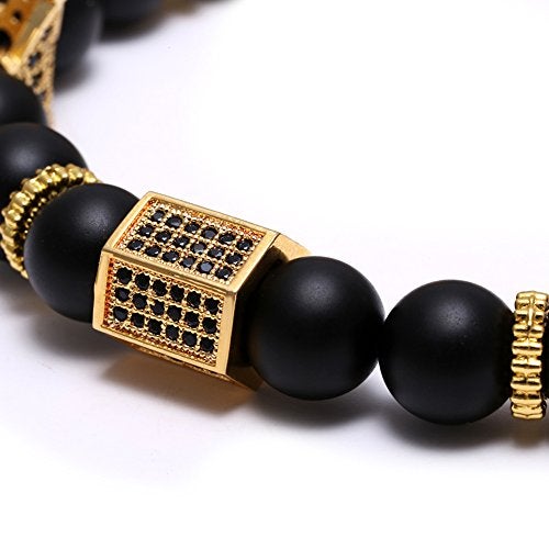 SEVENSTONE 8mm Crown King Charm Bracelet for Men Women Black Matte Onyx Stone Beads, 7.5" - Image 4
