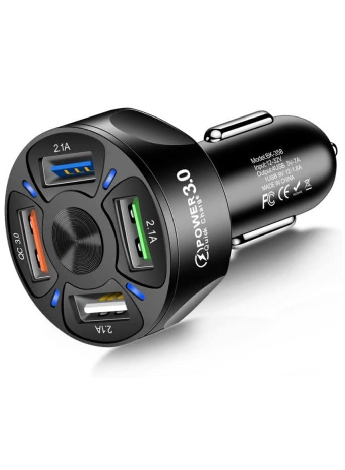 ELTRAZONE USB car Charger, SYOSI QC3.0 3A-4USB Port, 2.1A 3 Ports Fast car Charger Adapter USB Mobile Phone Charger Fast Charging Compatible with for iPhone 12 pro/Max/11/x/8 - Image 1