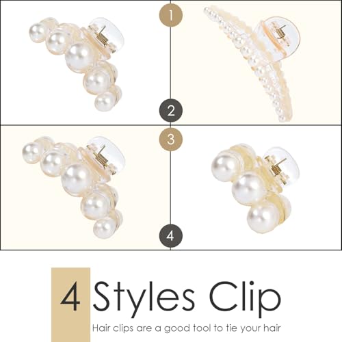 Lyrovo Pearl Hair Clips for Women, 4PCS Large Small Hair Claw Clip Strong Hold,Big Banana Jaw Clip Barrettes Nonslip,Hair Accessories Set Birthday Wedding Mother's Day Gift for Girl Thick Thin Curly Hair Off White, 4Pcs) - Image 4