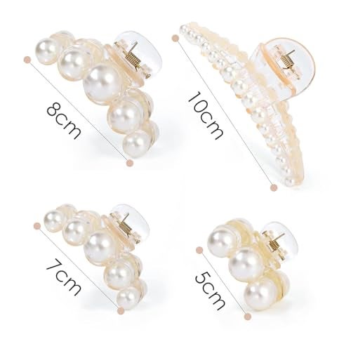 Lyrovo Pearl Hair Clips for Women, 4PCS Large Small Hair Claw Clip Strong Hold,Big Banana Jaw Clip Barrettes Nonslip,Hair Accessories Set Birthday Wedding Mother's Day Gift for Girl Thick Thin Curly Hair Off White, 4Pcs) - Image 3