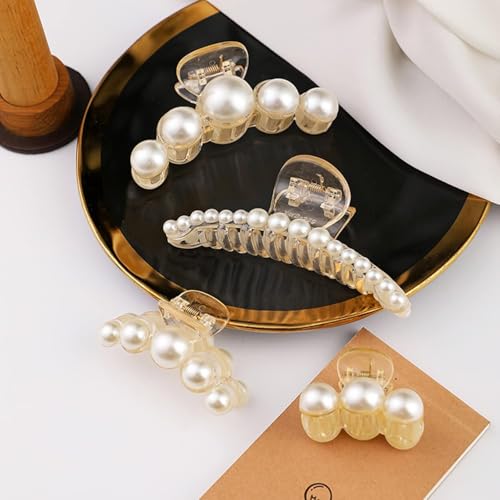 Lyrovo Pearl Hair Clips for Women, 4PCS Large Small Hair Claw Clip Strong Hold,Big Banana Jaw Clip Barrettes Nonslip,Hair Accessories Set Birthday Wedding Mother's Day Gift for Girl Thick Thin Curly Hair Off White, 4Pcs) - Image 2