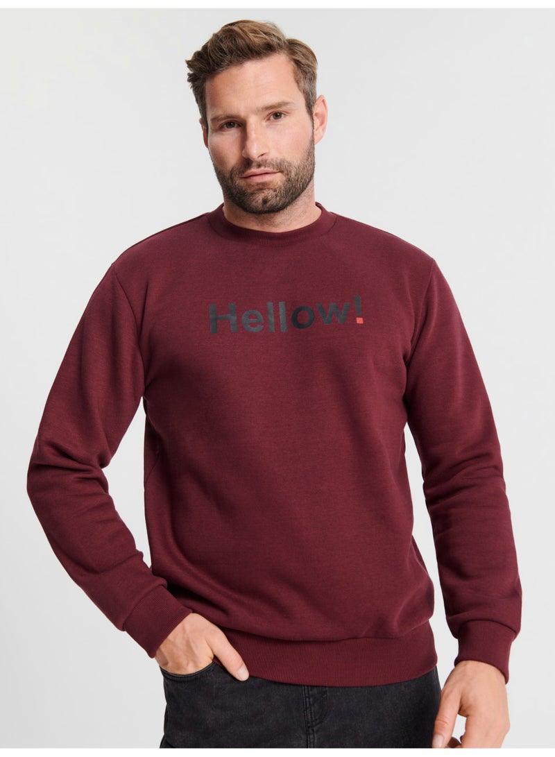Sinsay Maroon “HELLOW!” Graphic Sweatshirt for Men – Relaxed Fit, Crew Neck, Soft Material - Image 1