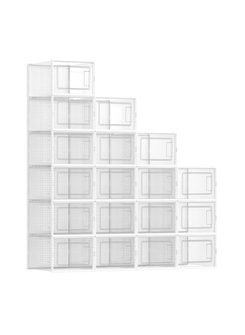 SONGMICS SONGMICS Shoe Boxes, Pack of 18 Stackable Shoe Storage Organizers, Foldable and Versatile for Sneakers, Fit up to US Size 9.5, Transparent and White ULSP18MWT 
