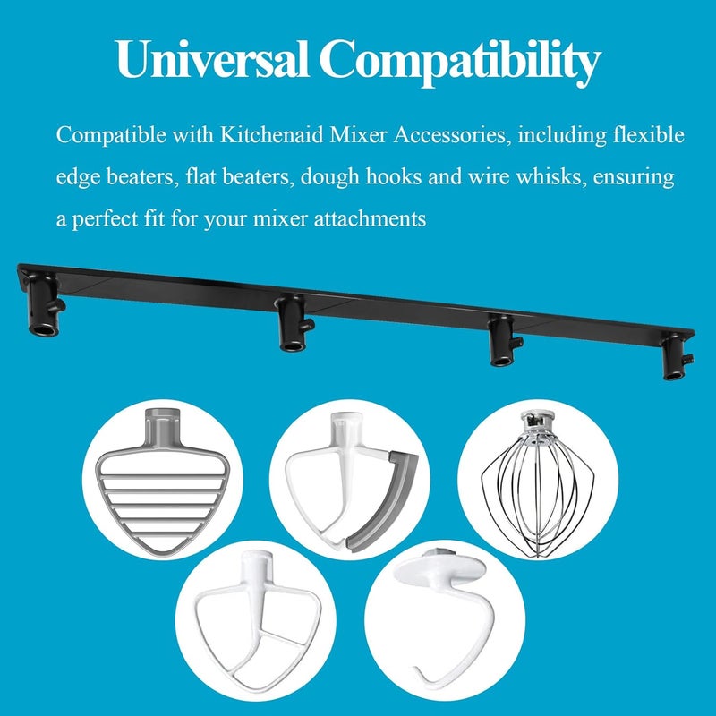 WFCYX Stand Mixer Attachment Holder Compatible With Kitchenaid Mixer Accessories, Organize Flat Paddle Beater, Wire Whisk, Dough Hook Attachments, Space Saver for Wall or Below Cabinets,1 Pcs Black - Image 3