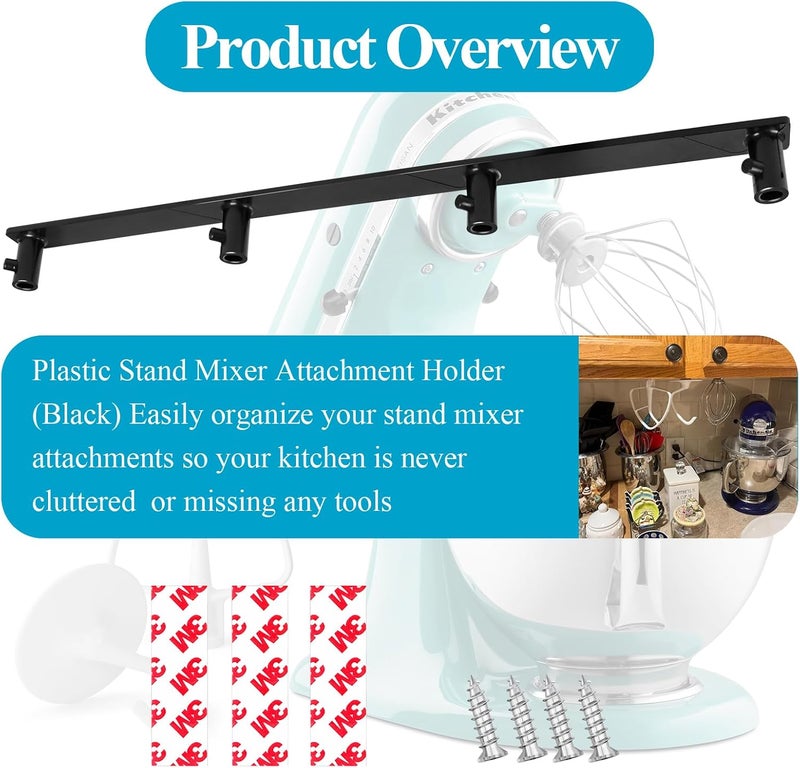 WFCYX Stand Mixer Attachment Holder Compatible With Kitchenaid Mixer Accessories, Organize Flat Paddle Beater, Wire Whisk, Dough Hook Attachments, Space Saver for Wall or Below Cabinets,1 Pcs Black - Image 2