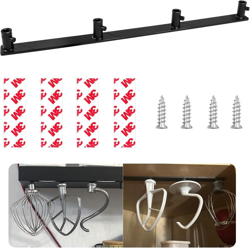 WFCYX Stand Mixer Attachment Holder Compatible With Kitchenaid Mixer Accessories, Organize Flat Paddle Beater, Wire Whisk, Dough Hook Attachments, Space Saver for Wall or Below Cabinets,1 Pcs Black - Image 1