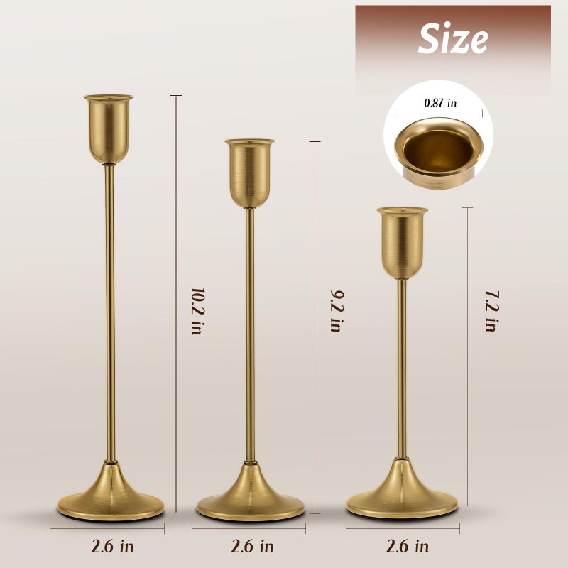 Batoslee Brass Gold Candlestick Holders, Metal Taper Candle Holders Set of 6, Vintage Modern Candle Sticks Holder Decor for Table Centerpiece, Fireplace Mantel Wedding Housewarming Gift, Candlelit Dinner DÃ©cor - Image 3