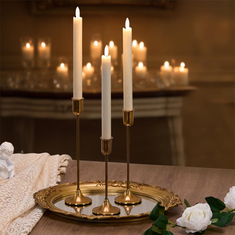 Batoslee Brass Gold Candlestick Holders, Metal Taper Candle Holders Set of 6, Vintage Modern Candle Sticks Holder Decor for Table Centerpiece, Fireplace Mantel Wedding Housewarming Gift, Candlelit Dinner DÃ©cor - Image 2