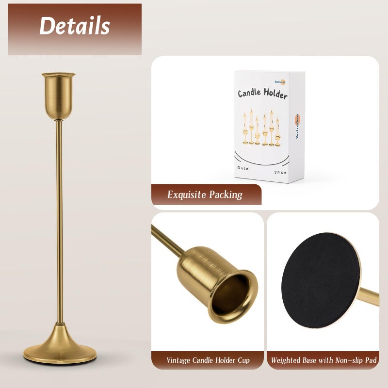 Batoslee Brass Gold Candlestick Holders, Metal Taper Candle Holders Set of 6, Vintage Modern Candle Sticks Holder Decor for Table Centerpiece, Fireplace Mantel Wedding Housewarming Gift, Candlelit Dinner DÃ©cor - Image 4