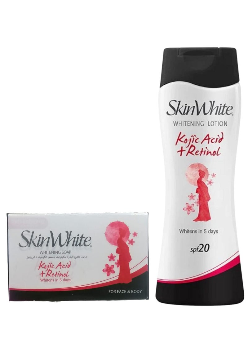 skin white Whitening Lotion Kojic Acid + Retinol SPF 20 200 ml & Whitening Soap Kojic Acid + Retinol 