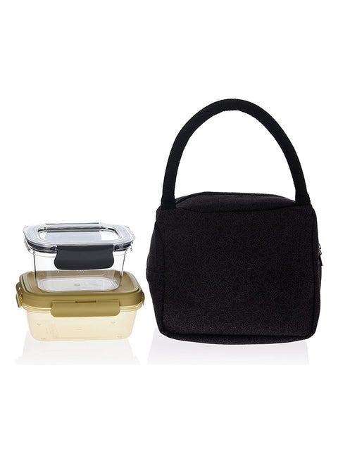 2 Pieces Black Lunch Bag with Food Container Multicolor ‎22 x 15 x 18 cm
