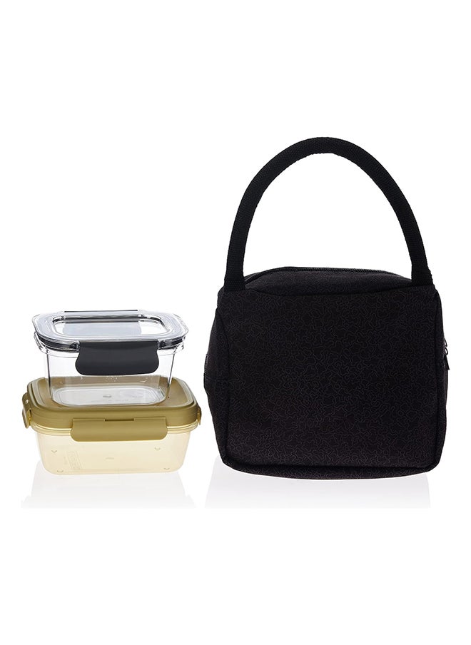 2 Pieces Black Lunch Bag with Food Container Multicolor ‎22 x 15 x 18 cm