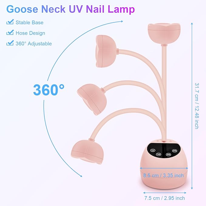 Lermende UV Lamps for Gel Nails with Smart Touch Display 36W 12PCS LED Beads USB Rechargable Nail Lamp with 4 Timers 10304560s 360 Adjustable Goose Neck UV Nail Lamp for Home DIY Salon Manicure - Image 5