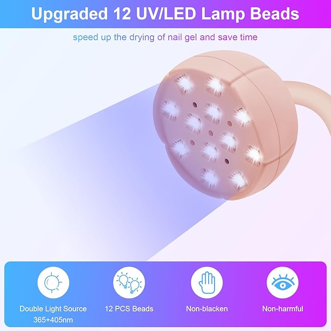 Lermende UV Lamps for Gel Nails with Smart Touch Display 36W 12PCS LED Beads USB Rechargable Nail Lamp with 4 Timers 10304560s 360 Adjustable Goose Neck UV Nail Lamp for Home DIY Salon Manicure - Image 4