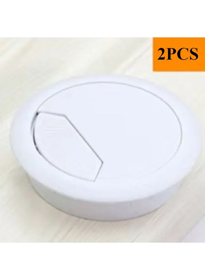 2Pcs White Plastic 60mm Round Cable Management Holes For Home And Office Desk - Image 1
