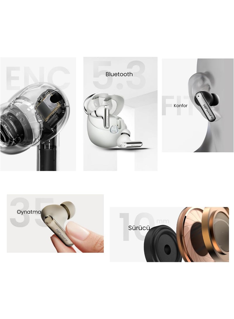 HiFuture SonicAIR Wireless Earbuds with 4-MIC Noise Reduction, 35 Hours Playtime, Comfort-Fit Design, Bluetooth 5.3, Deep Bass, Touch Controls, IPX5 Water Resistant, Type-C Fast Charging - Image 4