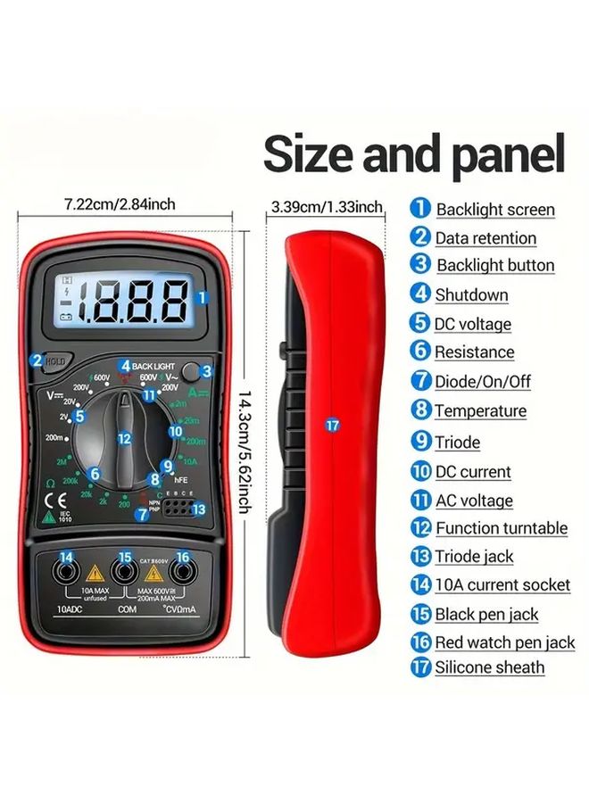 Digital Multimeter Tester Yellow Auto Range AC DC Ammeter Volt Ohm with Backlit Display Thermocouple Portable Electrical Testing Tool Battery Powered 36V Max Voltage Precision Measurement Compact Design Ergonomic Sturdy Build for Enthusiasts - Image 2