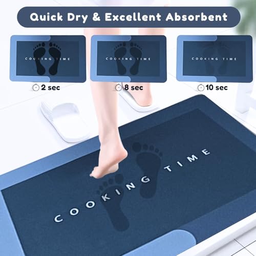 VERVENIX 2-Pcs Kitchen Mat Set – Blue Waterproof Memory Foam Anti-Fatigue Rugs, Non-Slip Mats for Kitchen, Sink, Laundry & Home Office – 120x40 cm + 40x60 cm (Cooking Time Design) - Image 3