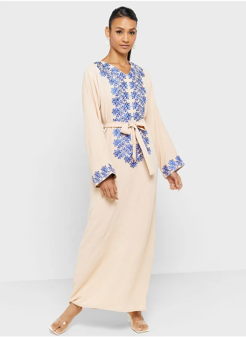 hayas closet Embroidered Belted Jalabiya