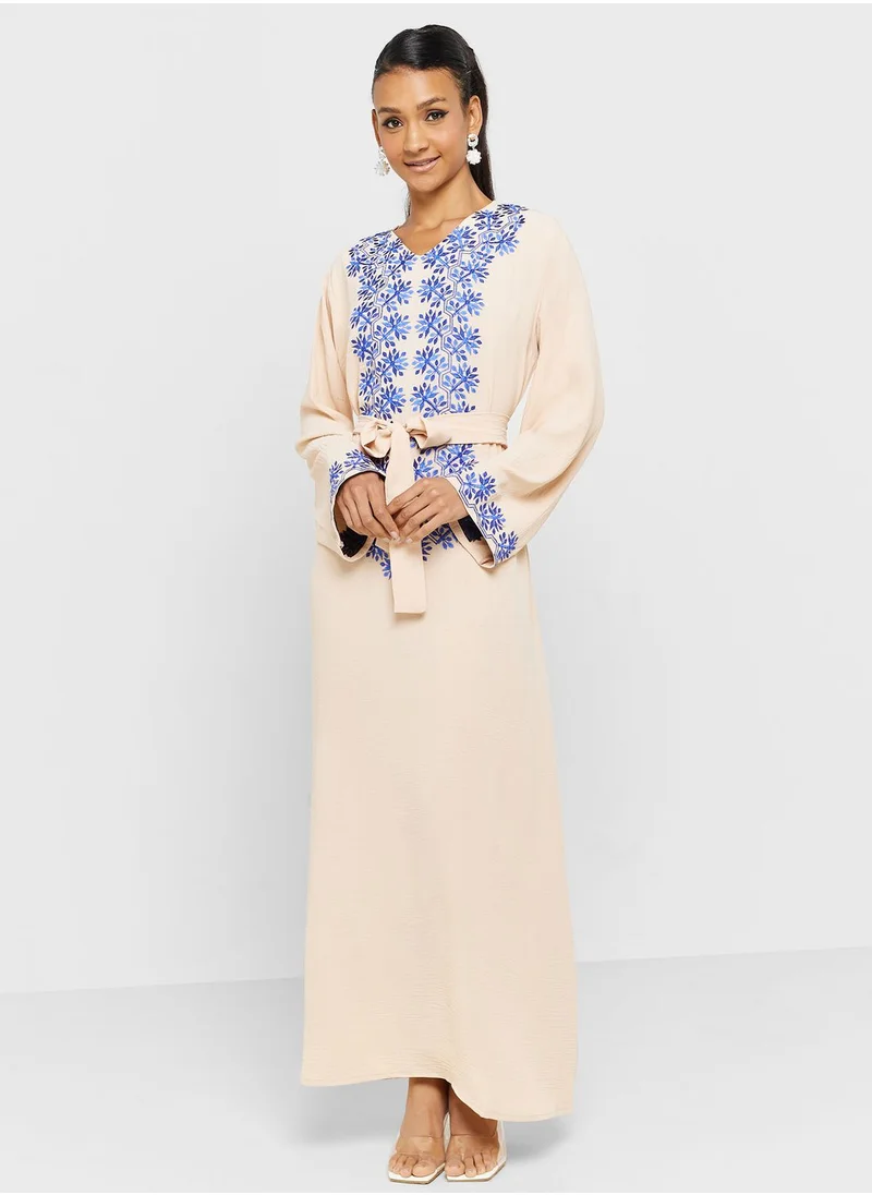 hayas closet Embroidered Belted Jalabiya
