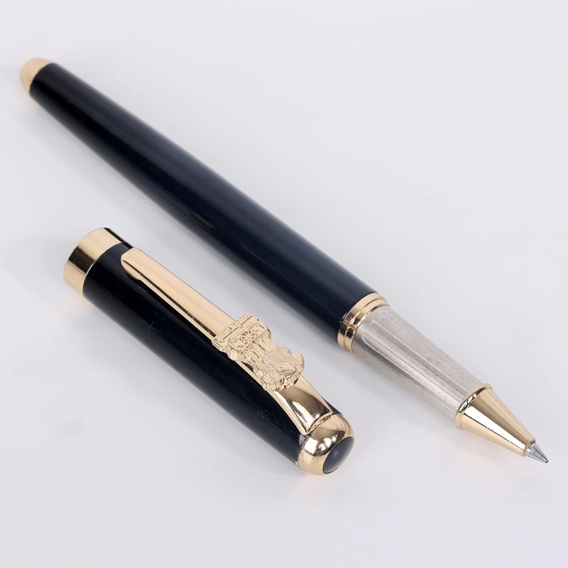 crewtone 20682 Luxury Ashoka Pillar Black & Golden Metal Body Roller Ball Pen, Gift Set for Men & Women, Executives with High End Gift Box. - Image 2