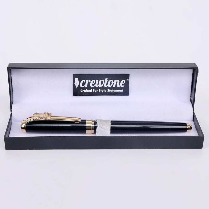 crewtone 20682 Luxury Ashoka Pillar Black & Golden Metal Body Roller Ball Pen, Gift Set for Men & Women, Executives with High End Gift Box. - Image 3