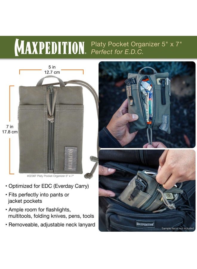 MAXPEDITION Platy Pocket Organizer, Durable EDC Tool Pouch for Men, Neck Wallet with Paracord Lanyard, Holds Flashlight, Multitool, Pen, Notebook (Foliage Green, 5" x 7") - Image 2