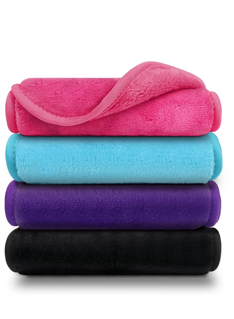 Orighty Makeup Remover Cloths Pack of 4, Reusable Microfiber Facial Cleansing Cloths, Remove Instantly Dirt, Makeup&Waterproof Mascara with Just Water, 15.5 x 7.5 in, Blue/Purple/Black/Pink - Image 1