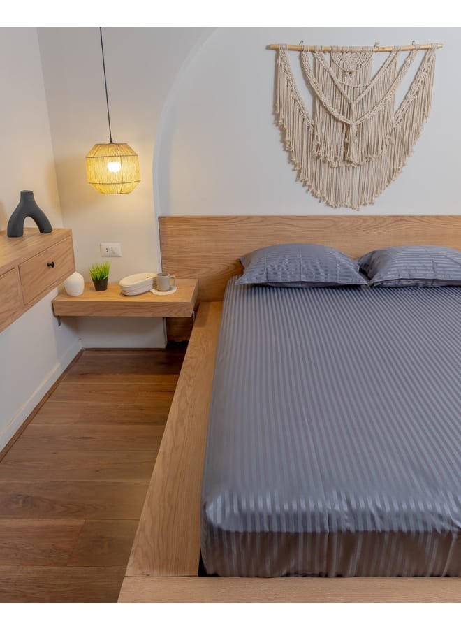 ب كومفورت  طقم ملاية أستك استرايب رمادي غامق - Image 1