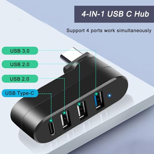 VIENON 4-Port USB C Hub [90°/180° Degree Rotatable], USB C Adapter Splitter with PD-in 5W Port, USB Extender for MacBook, iMac, Surface, and More C Port Laptop(Not for Car) - Image 2